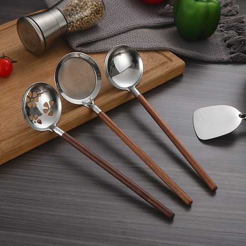 Japanese wooden handle stainless steel spoon spatula colander four-piece set walnut beech handle kitchen set