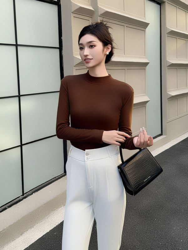 半高领针织衫女长袖洋气百搭显瘦宽松立领打底小衫黑色西装内搭女|undefined