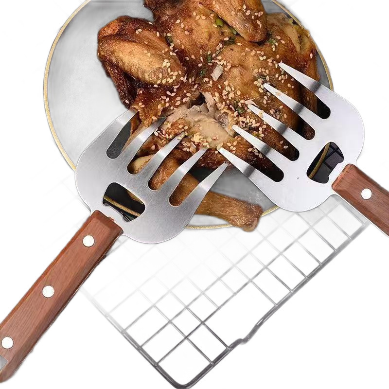 家用厨房手撕鸡撕鸡工具撕鸡胸肉松肉器熊爪烤叉不锈钢分肉器木柄|undefined