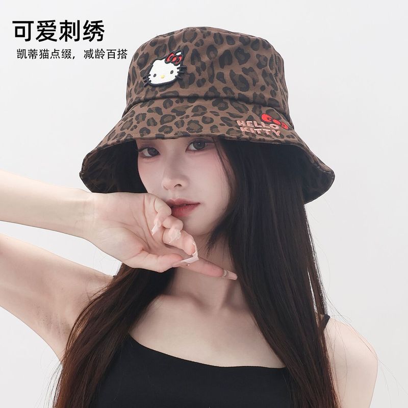 三丽鸥2025新款HelloKitty帽子渔夫帽豹纹女显脸小盆帽豹纹可爱萌|undefined
