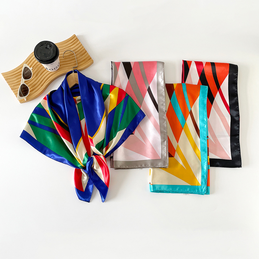 120g Weight Silk Scarf Classification Holiday, Daily Occasion Polyester Material Color Block Pattern Spring&Summer Season Women's Gender Elegant, Retro Style Women's Elegant Retro Color Block Polyester Silk Scarf 4