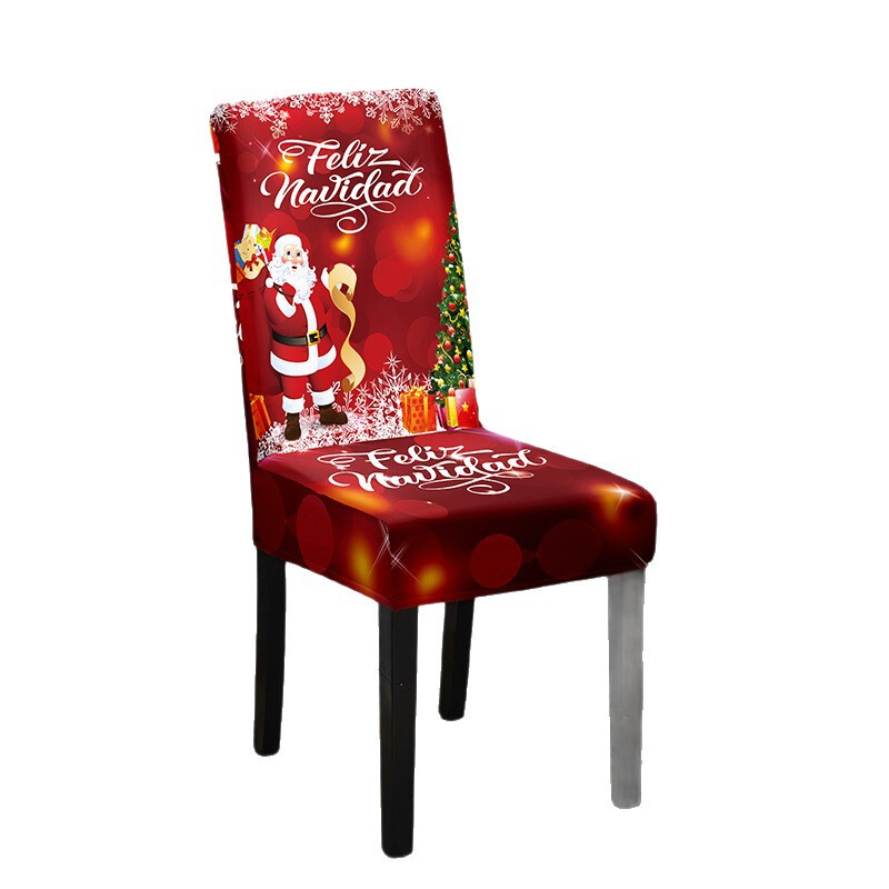 クロスボーダー新しいクリスマス椅子カバーミルクシルクサンタクロースプリント装飾椅子カバー弾性ポリエステルダイニング椅子カバー|undefined