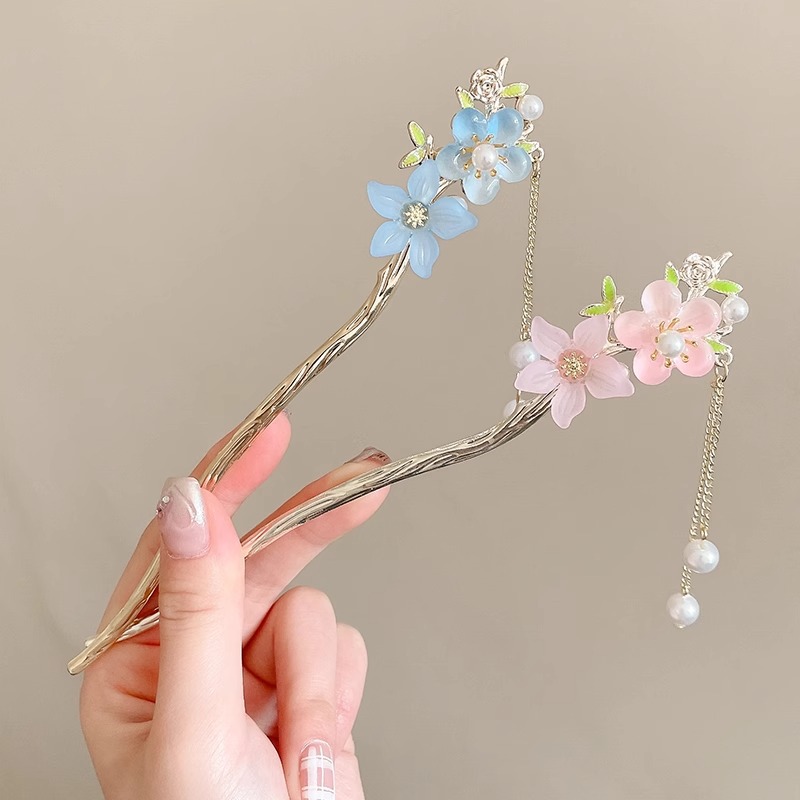 Pequeña flor de melocotón perilla antiguo clip de cabello de estilo moderno clip de cabello de alto nivel para niños cheongsam accesorios de ropa de estilo chino clip de cabello tocado