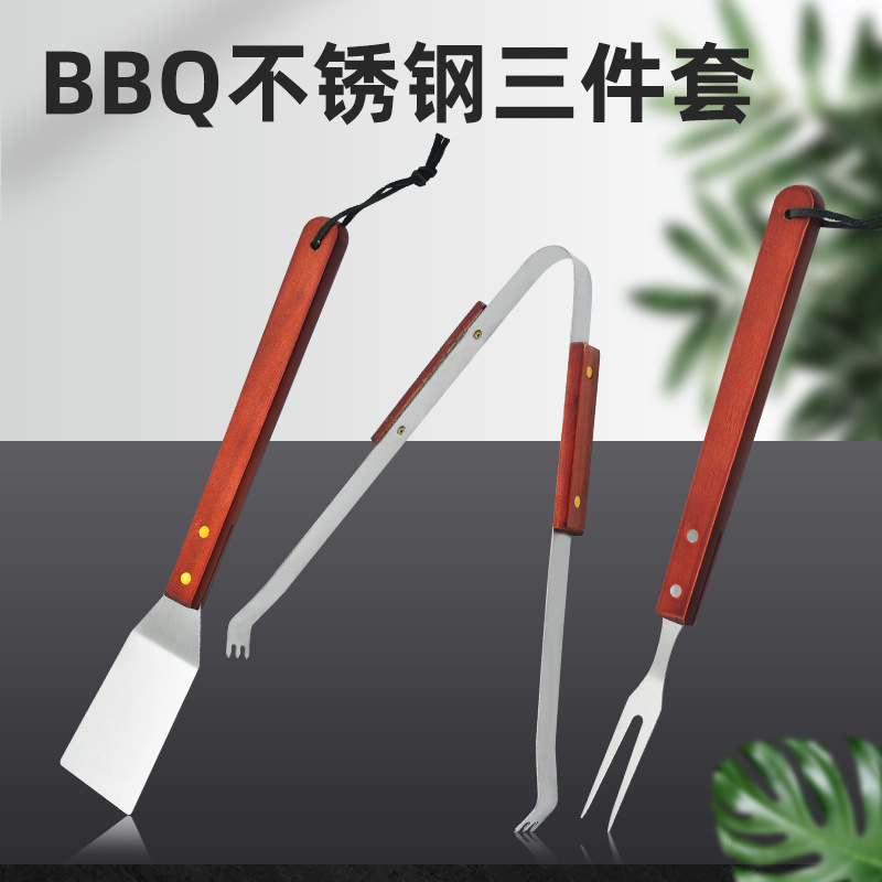 3 piezas de herramientas para el hogar de acero inoxidable de succión de tarjeta de parrilla de madera de horquilla de parrilla de horquilla de parrilla de barbecue