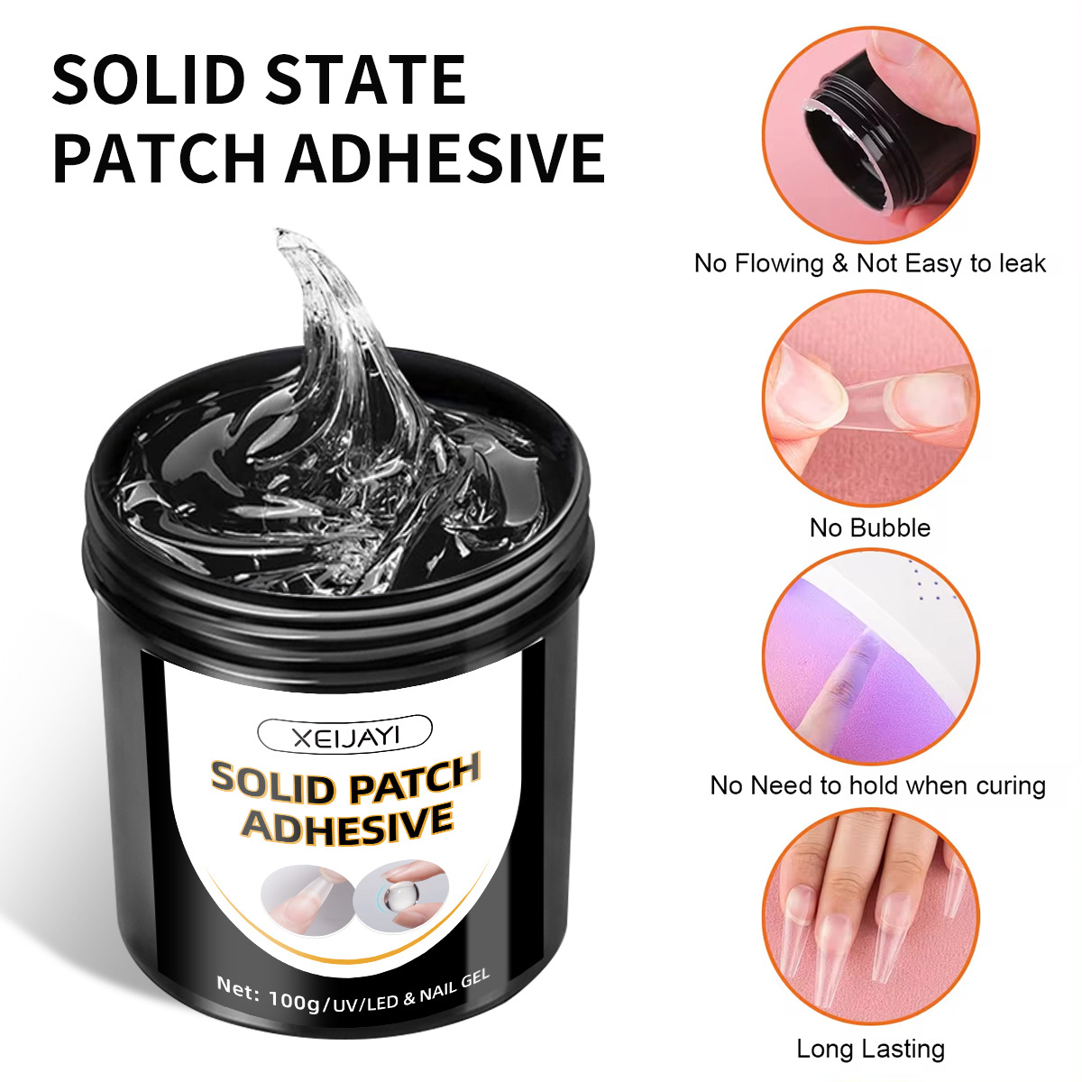 100g adhesivo de parche sólido nuevo tipo de fototerapia prolongado refuerzo de perforación adhesiva gel de uñas no daña la tienda de uñas image 4