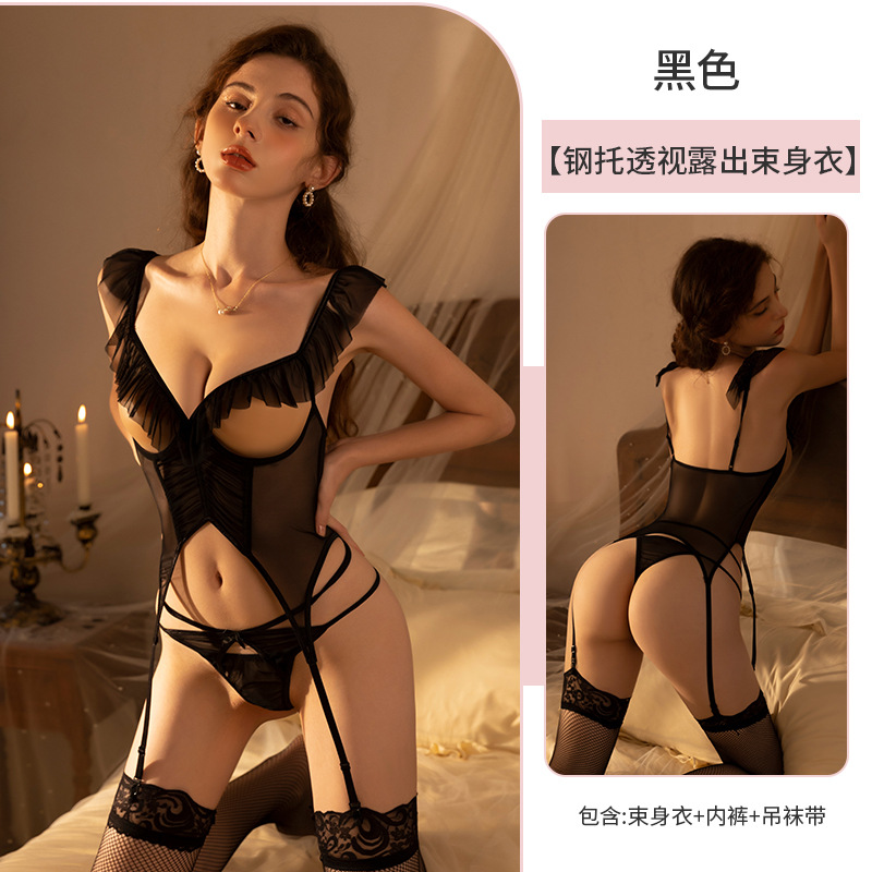 블랙 [코르셋+팬티+가터 포함]