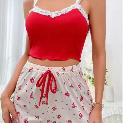 Traje de pantalones cortos de tirantes de encaje de servicio a domicilio transfronterizo europeo y americano