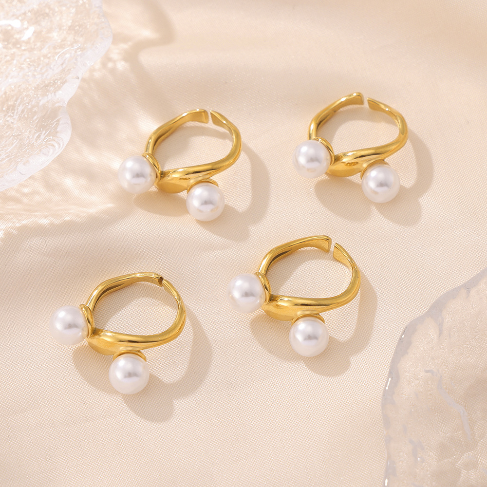 Eenvoudige geometrische vorm onregelmatige imitatieparel openingsring damesring in koude stijl nicheontwerp_voghion.com