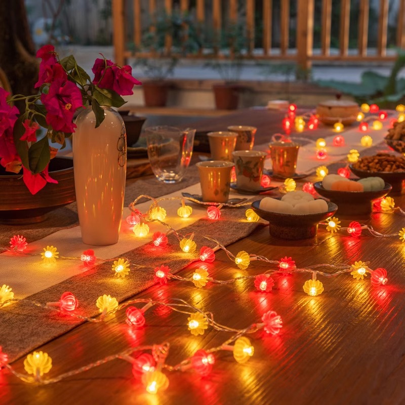 Boda festiva linterna roja casa atmósfera luces intermitentes luces de cadena boda festivo vacaciones decoración luces coloridas