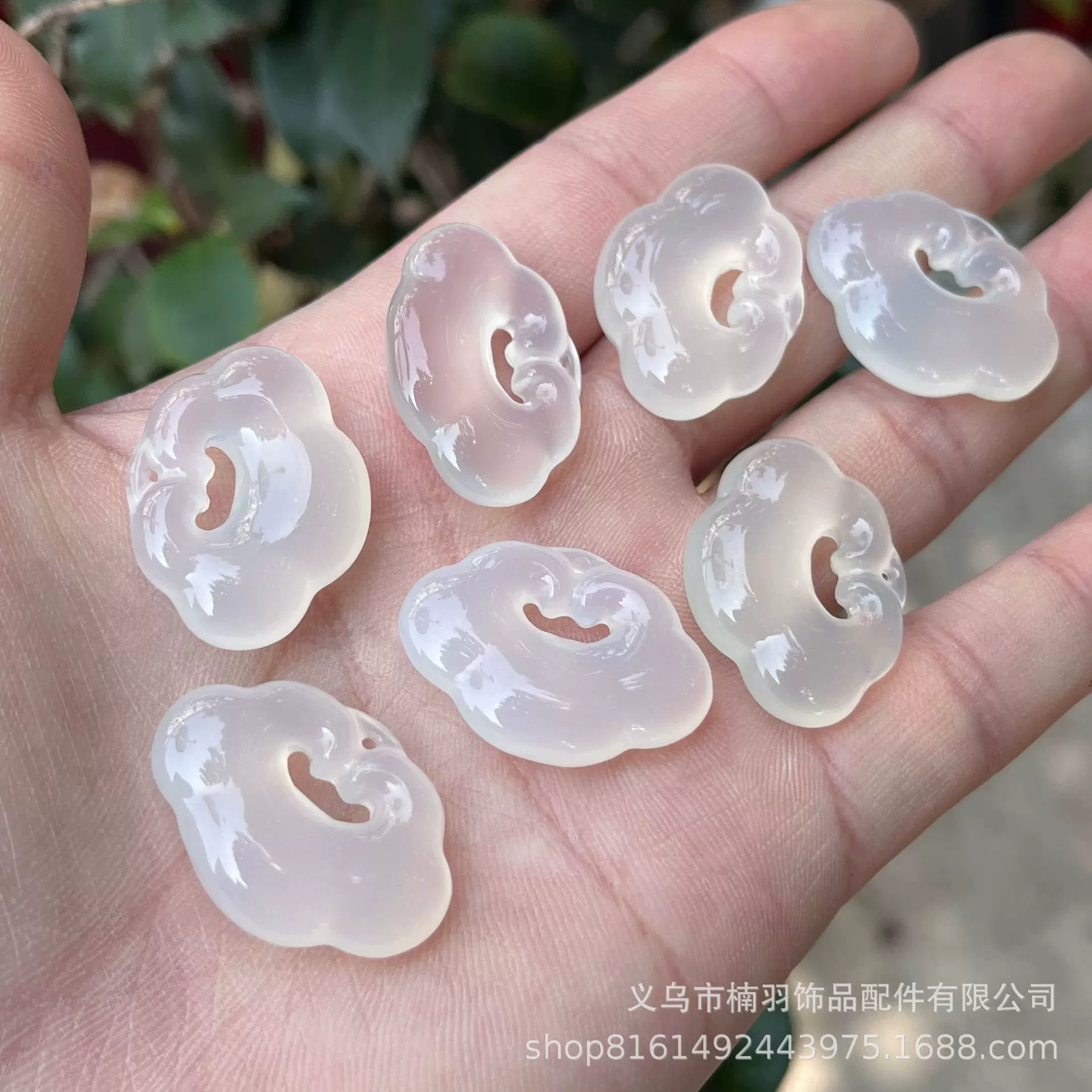 天然高冰种白玛瑙祥云吊坠白玉髓如意挂件项链 半成品DIY饰品配件