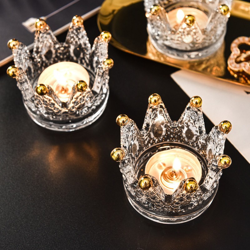 Elegant Glass Candelabra with Engraved Relief, Necklace and Ring Storage Tray, Opulent Baroque Style, Gold-Trimmed Ornament