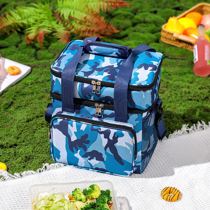 Bolsa de picnic de alta capacidad de doble capa transfronteriza bolsa de hielo al aire libre bolsa de aislamiento con bolsa de almuerzo de comida portátil