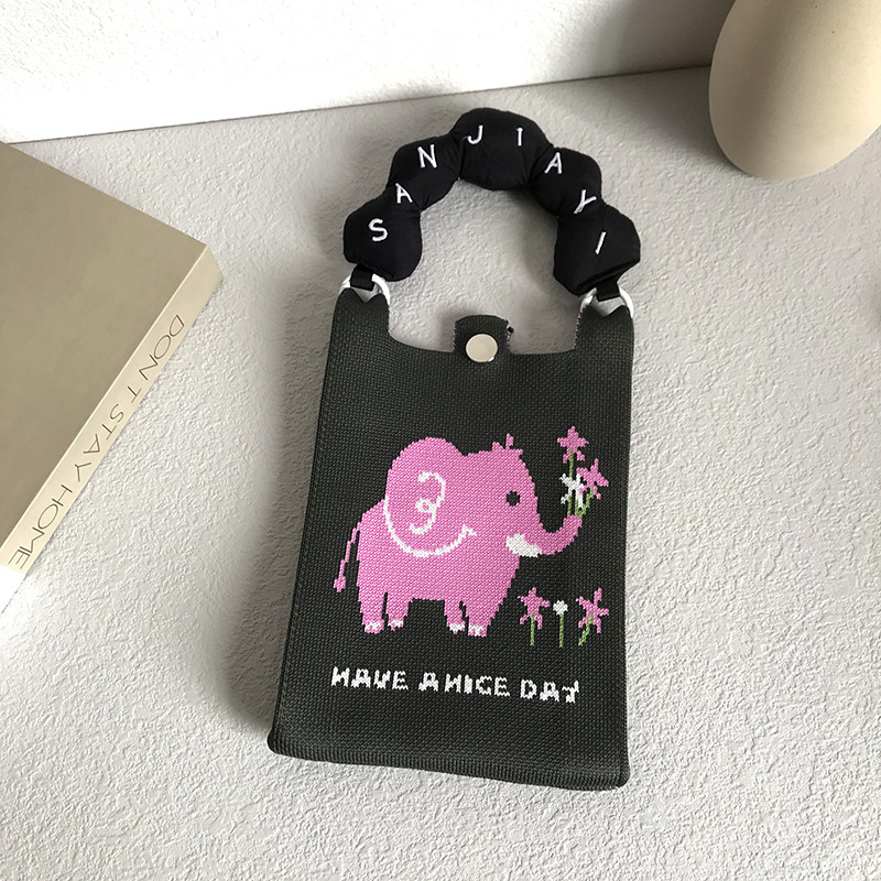 1米8墨绿底粉色大象手工手提手机包