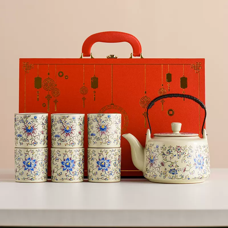 汝窑茶具套装陶瓷泡茶壶提梁壶高档节日年会公司商务伴手礼新中式