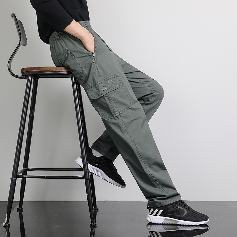 Men's Casual Pants, Pure Cotton Long Pants, Loose Fit for Middle-Aged Dads, Spring and Autumn Season, Straight-Leg Work Pants, Jogger Pants, Plus Size