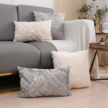 亚马逊爆款抱枕套特种绣几何菱形毛绒抱枕套简约北欧风家用靠枕套