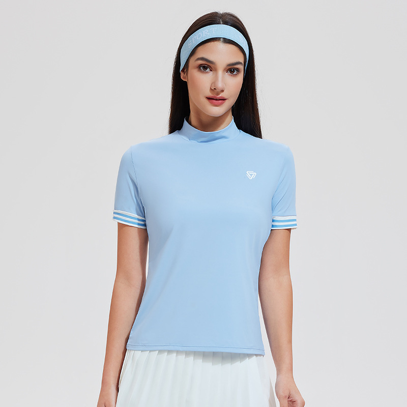Camiseta deportiva de golf para mujeres de verano de mangas cortas sudor rápido secado delgado y delgado collar de tenis