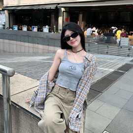 跨境格子防晒衬衫外套女春夏秋季新款美式复古宽松长袖薄款衬衣