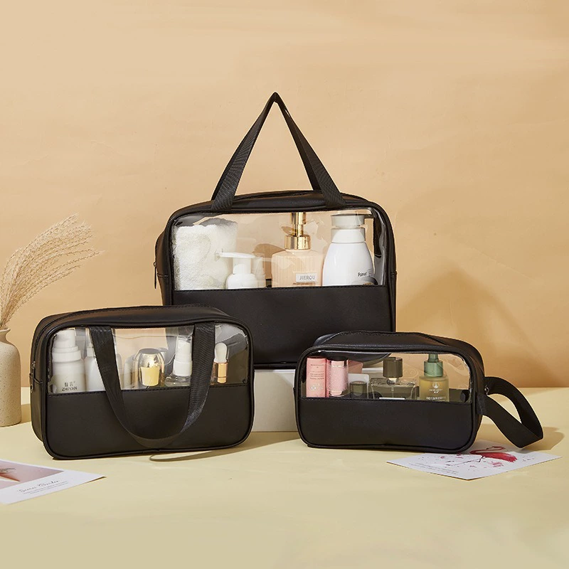 Capacious waterproof cosmetic bag PVC, polyurethane handheld organizer bag for traveling