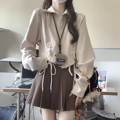 两件套装女 秋季新款学院风绑带长袖衬衫上衣女+百褶短裙休闲套装