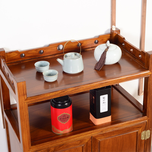 批发新中式茶水柜茶柜实木茶叶柜置物柜榆木餐边柜简约茶桌边柜置