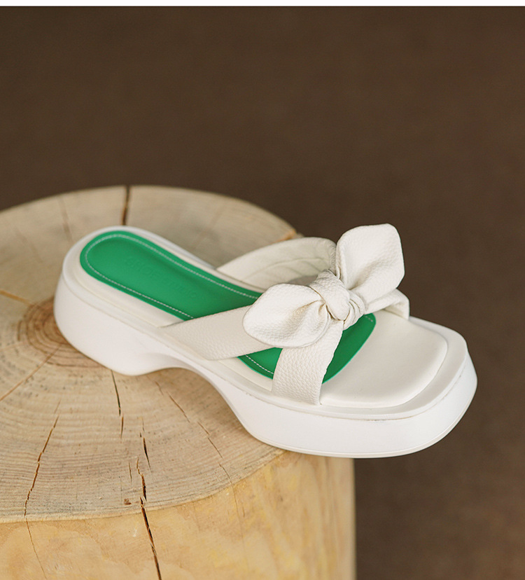 Ženske ljetne papuče s ružičastom mašnom i debelim potplatom, modne sandale i papuče na platformi_voghion.com