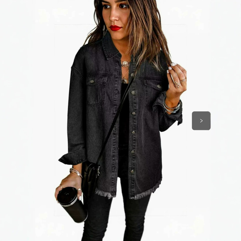New European and American cross-border women's autumn and winter personalized street-style washed denim shirt jacket with frayed hem