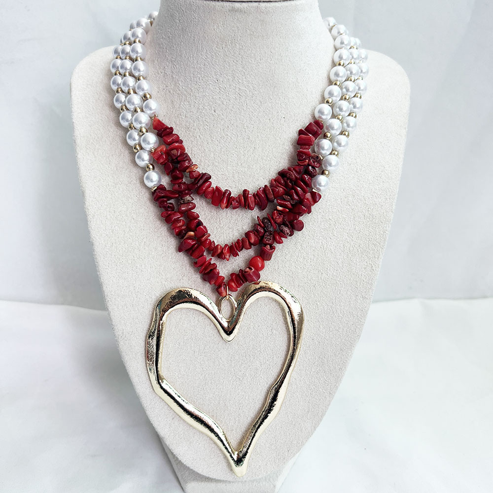 85g Weight Alloy Pendant Material Three Layer Necklace Classification Imitation Pearl Chain Material Beaded Chain Chain Type 1 Piece Quantity Casual, Party Occasion Imitation Pearl, Alloy Material Heart Shape Pattern Unisex Gender Exaggerated, Streetwear Style Exaggerated Streetwear Heart Shape Imitation Pearl Alloy Beaded Chain Statement Necklaces Wholesale 15