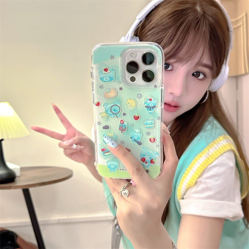 ミント緑リラックマのイラストはiPhone16リンゴ15ProMax/14/13携帯ケースの個性的なアイデアを適用する|undefined