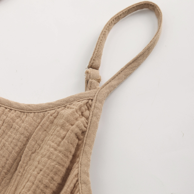 Crepe Cotton Suspender Dress Women Spring Summer Solid Color Sleeveless Midi Dress Holiday Casual Dress