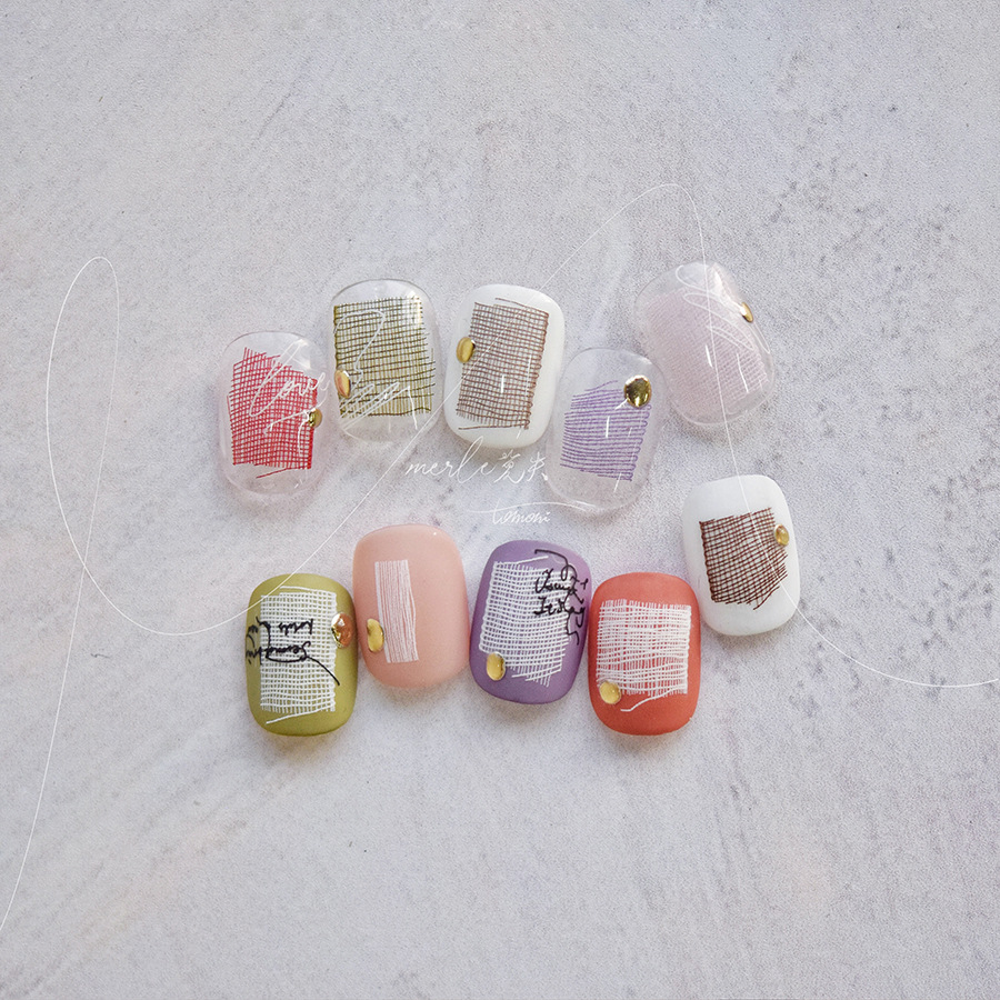 Tomoni fino duro uñas pegatinas sin pérdida cooperación japonés retro uñas pegatinas al por mayor carta tela MS472