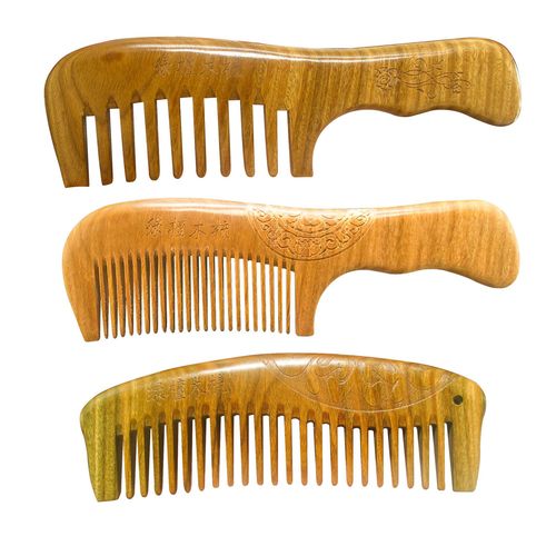 Factory direct supply green sandalwood comb green sandalwood old material made of whole wood comb anti-static hairdressing comb with handle fine tooth comb