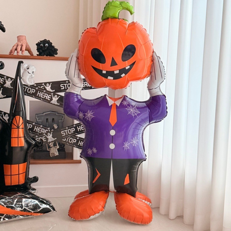 Atmósfera transfronteriza Halloween gigantesco de pie base de globo calabaza esqueleto demonio centro comercial bar café diseño