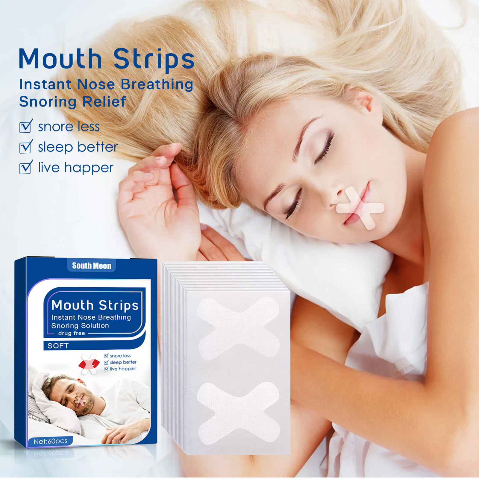 South Moon anti-snoring patch, closed mouth patch, anti-snoring patch for adults at night, anti-snoring breathing patch when sleeping with mouth open_voghion.com