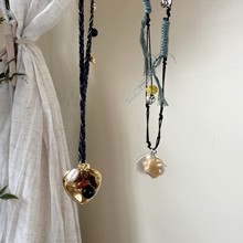 小众设计编织项链绳可调节陶瓷星星配饰帐篷吊坠爱心天然石毛衣链