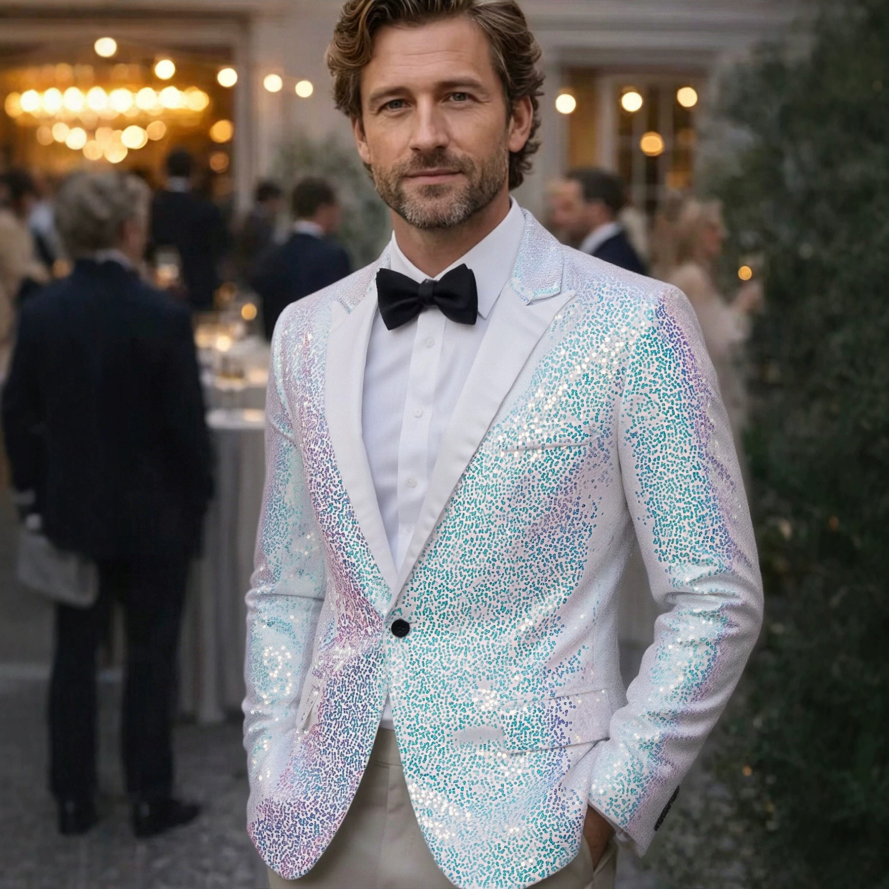 Blazer da uomo con paillettes, giacca da smoking scintillante e luccicante per spettacoli teatrali, discoteca, feste, eventi formali._voghion.com