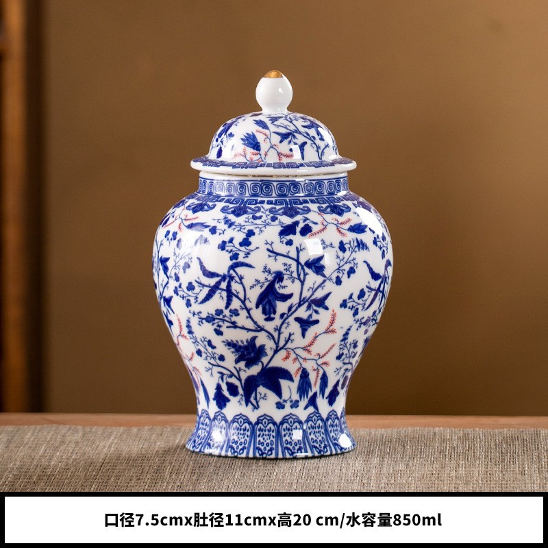 Latas de té transfronterizas de estilo antiguo chino, material de pila de cerámica Qinghua más grande, latas de sellado de cerámica general, almacenamiento a prueba de humedad doméstico