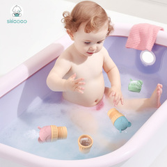 Silicoco Baby Bath Toys Cartoon Infant Water Play Silicone Ice Cream Leaking Popsicle Colorful Chewing Fun