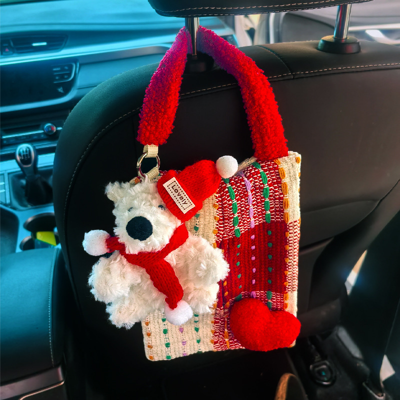 Caja de pañuelos de coche creativa de alta calidad, caja de dibujo de perro West Highland lindo, bolsa colgante de pañuelos de papel para coche, caja de dibujo de papel para coche