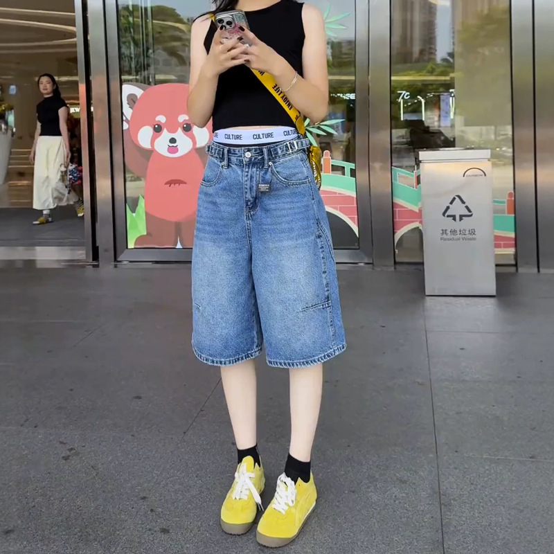 Plus-Size Women's Denim Shorts, Summer Thin Style, 2026 New Model, High-Waisted Mid-Length Shorts, Slimming Wide-Leg Five-Point Pants for Plus-Size Women