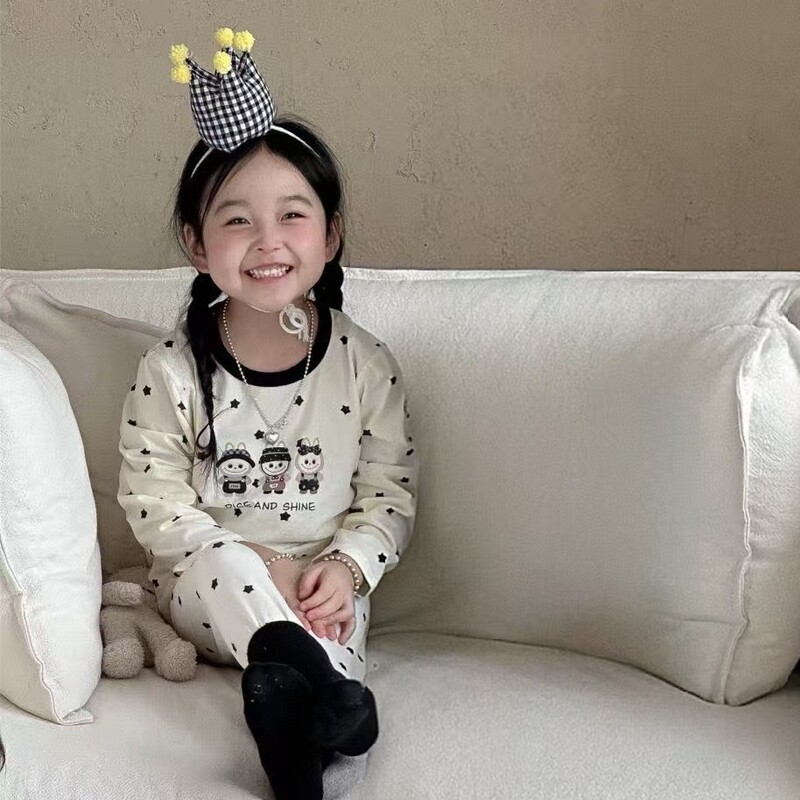 纯棉7A无骨莱卡儿童内衣长裤长袖男童女童宝宝秋衣秋裤家居服套装|undefined