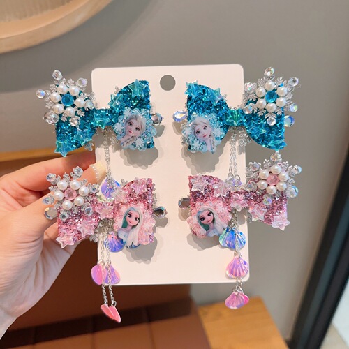 Children's cartoon princess style hair accessories, cartoon girl hair clips, cute Elsa headband hair accessories, side clip set
