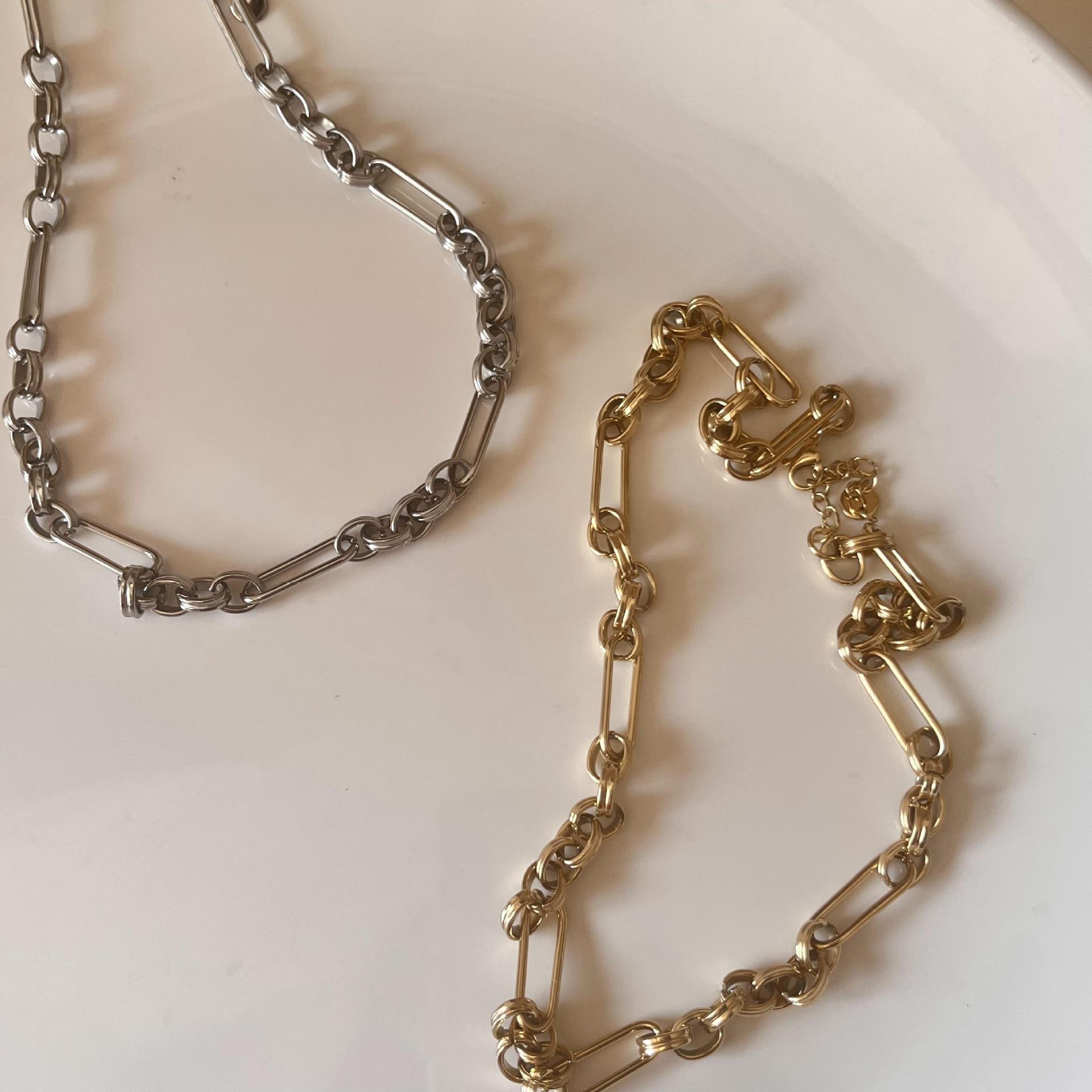 Simple style stitching chain stainless Steel Short Necklace