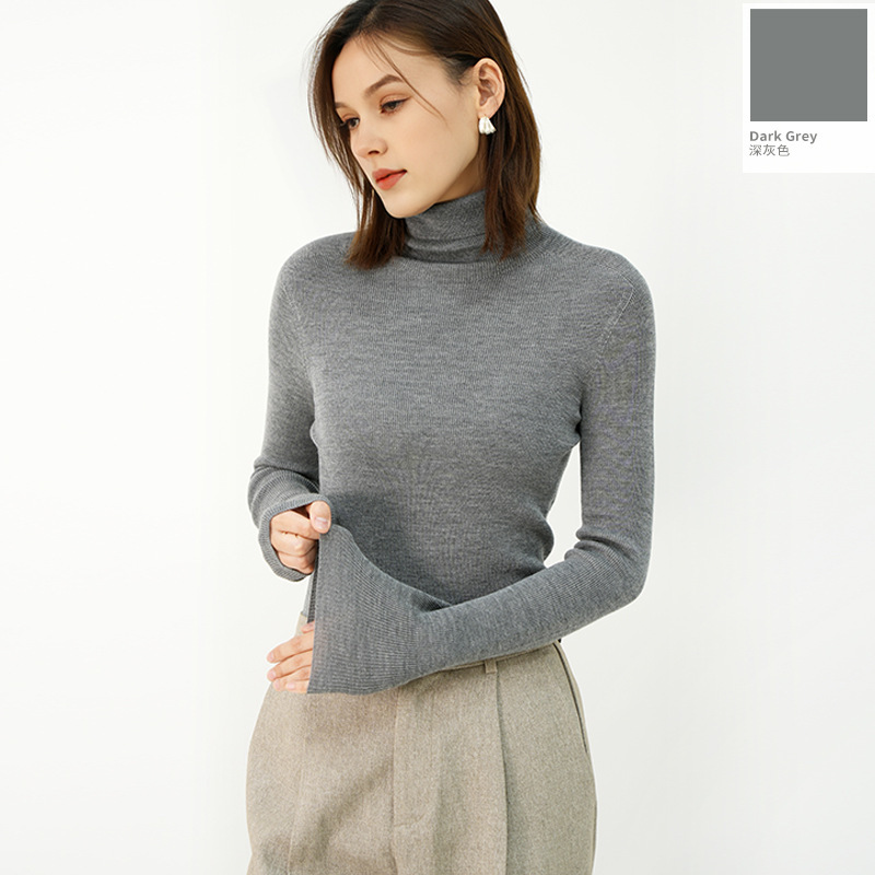 Autumn and Winter Seamless Slimming Look All-Wool Knitted Bottoming Shirt Casual Versatile Woolen Sweater Long-Sleeved Turtleneck Sweater for Women