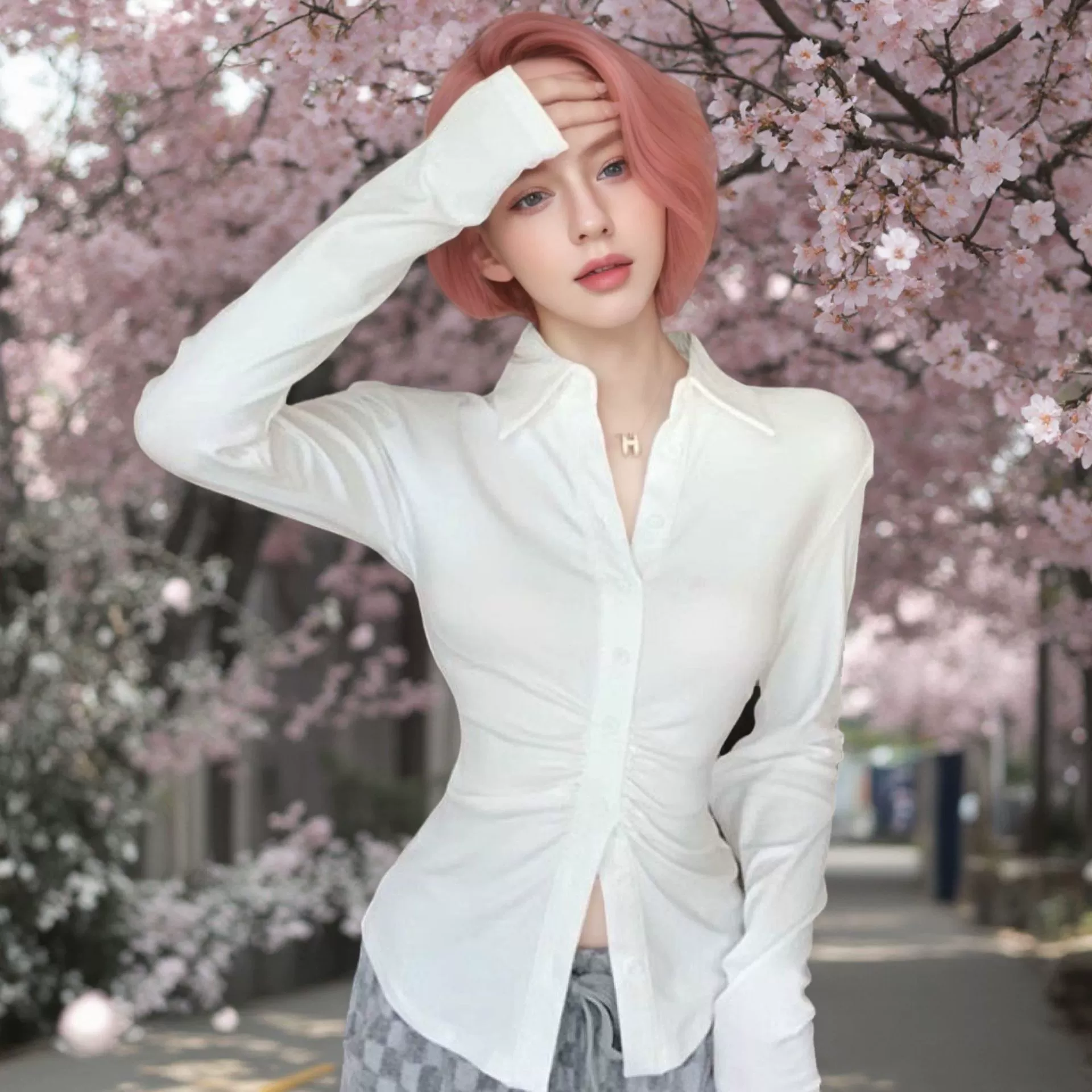 Трансграничный 2024 новый весенний и осенний чистый ветер, чтобы убрать талию, сексуальная рубашка с длинными рукавами