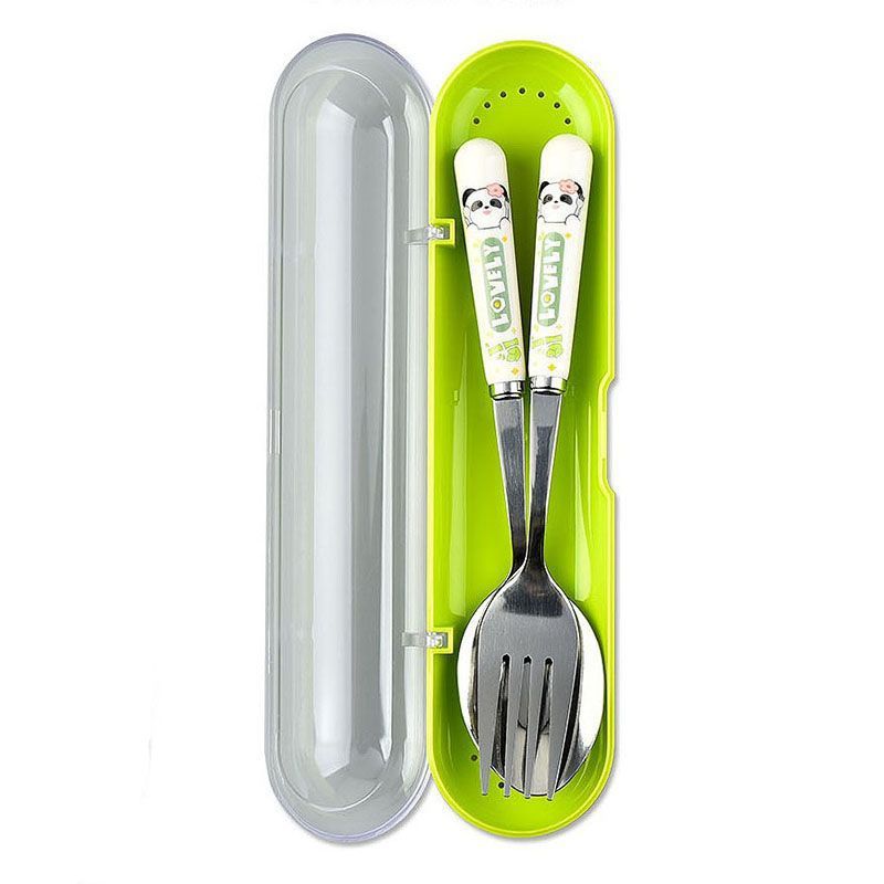 Animal encantador portátil para llevar estudiantes cucharas de comidas dormitorios escolares cucharas de cubierta de cubierta set
