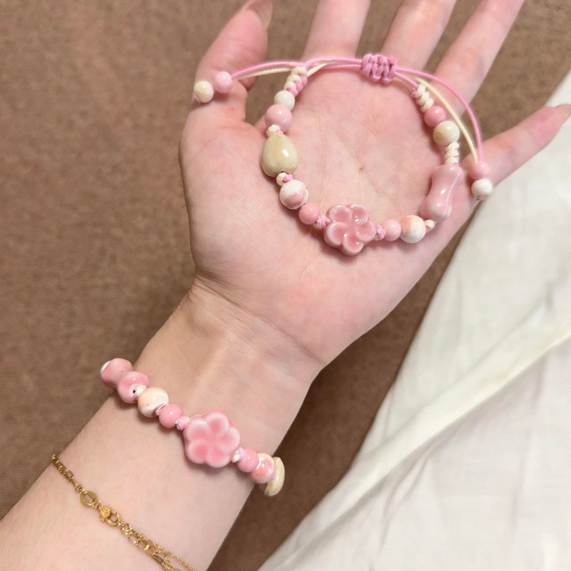 Jingdezhen Ceramic Five-Petal Flower Hand-Woven Bracelet Small Fresh and Sweet Bracelet Female Couple Student Best Friend Gift