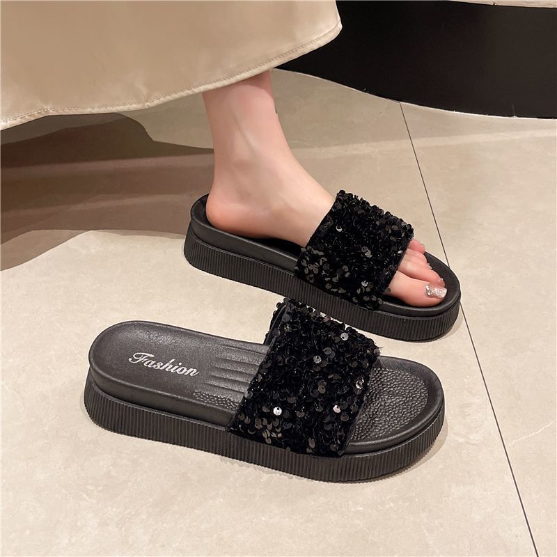 Platform Summer 2025 New Style Sequin Fashion Fairy High-end Outdoor Beach One-strap Sandals For Women_voghion.com