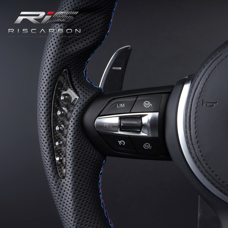 Carbon fiber steering wheel with crystal accents, flat-bottomed design, compatible with BMW F30F10F11F15F16F20F25F18
