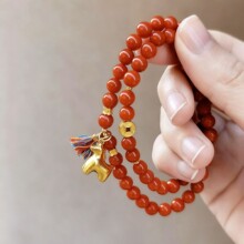 2026新年马上有钱天然南红玛瑙手串满色满肉柿子红沙金马到成功